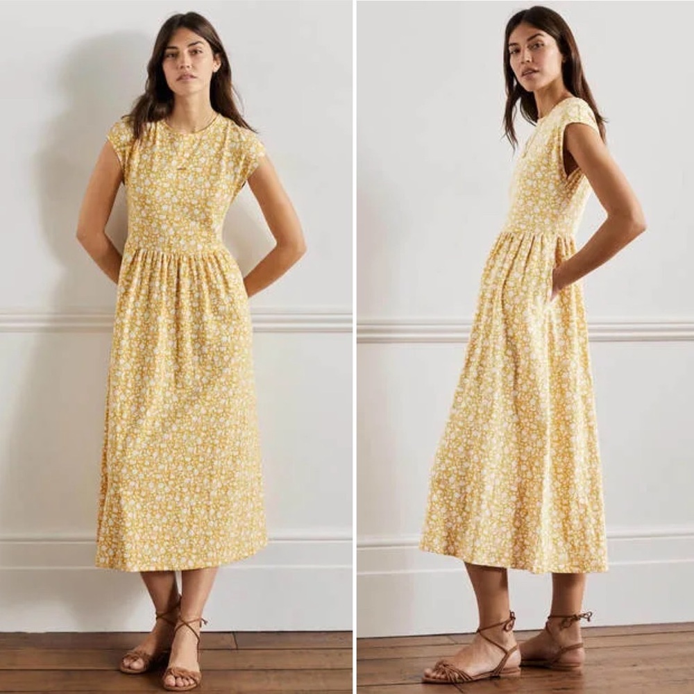 Boden Easy T Shirt Midi Dress in Butter Botanic Silhouette 10